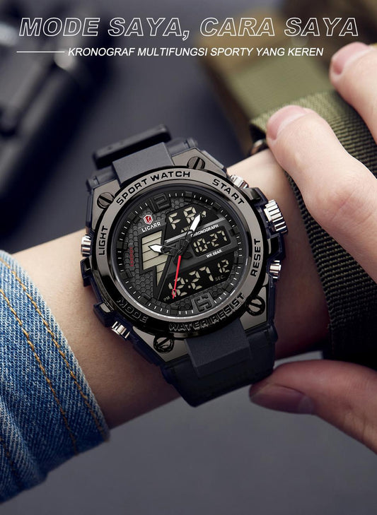 Jam tangan digital pria dengan desain minimalis dan fungsional