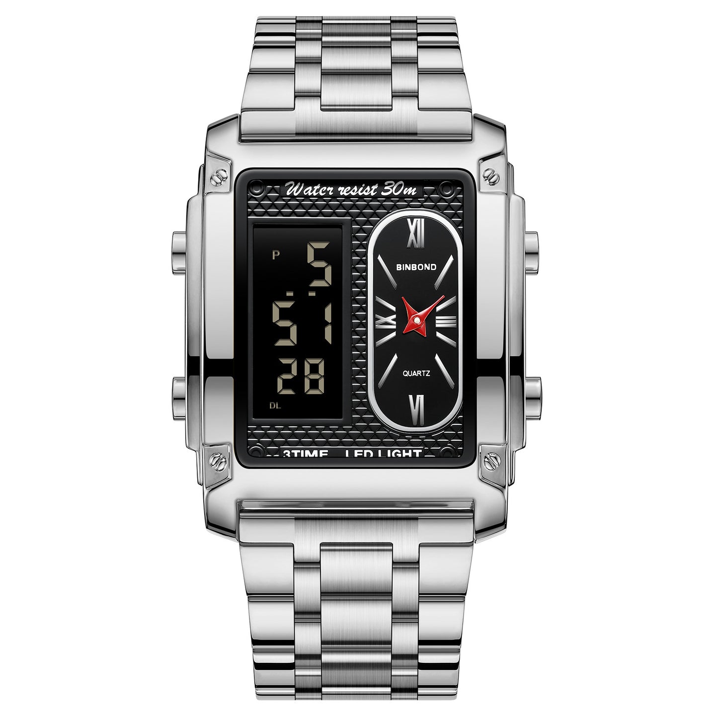 Jam tangan pria dengan kombinasi kulit dan baja