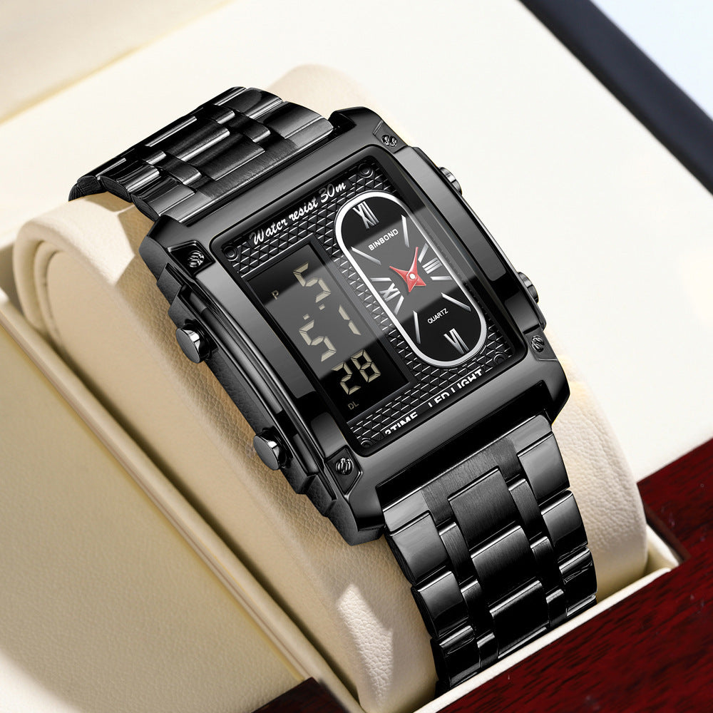 Jam tangan pria multifungsi layar digital dan analog