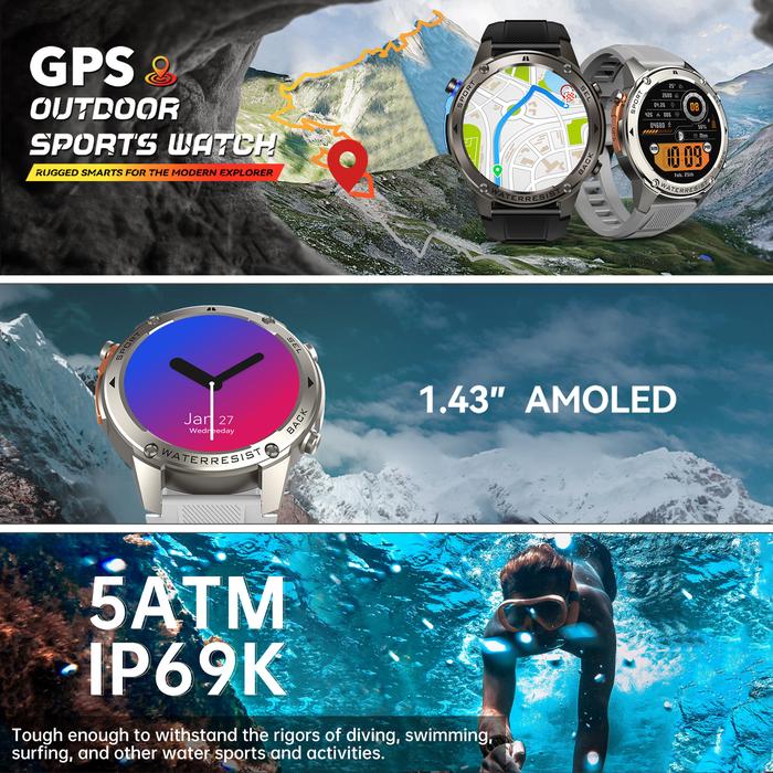 Jam Skmei GPS – AMOLED AOD, Tahan Air, Kompas, Altimeter